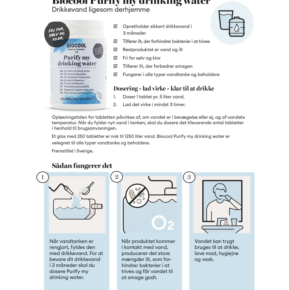 BioCool - CleanWater Purify Vandrensningstabletter (250 stk)