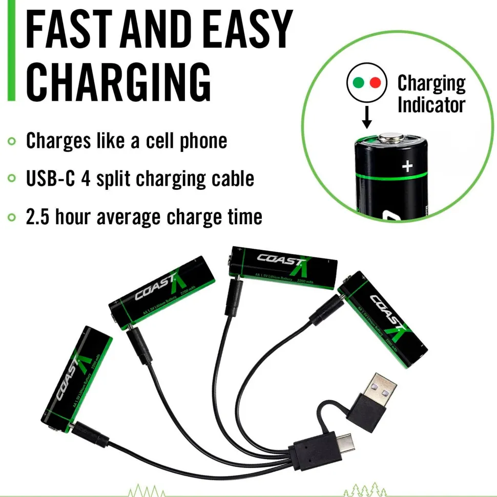 Coast - AA 1.5V USB-C genopladelige batterier 2400 mAh (4 stk)
