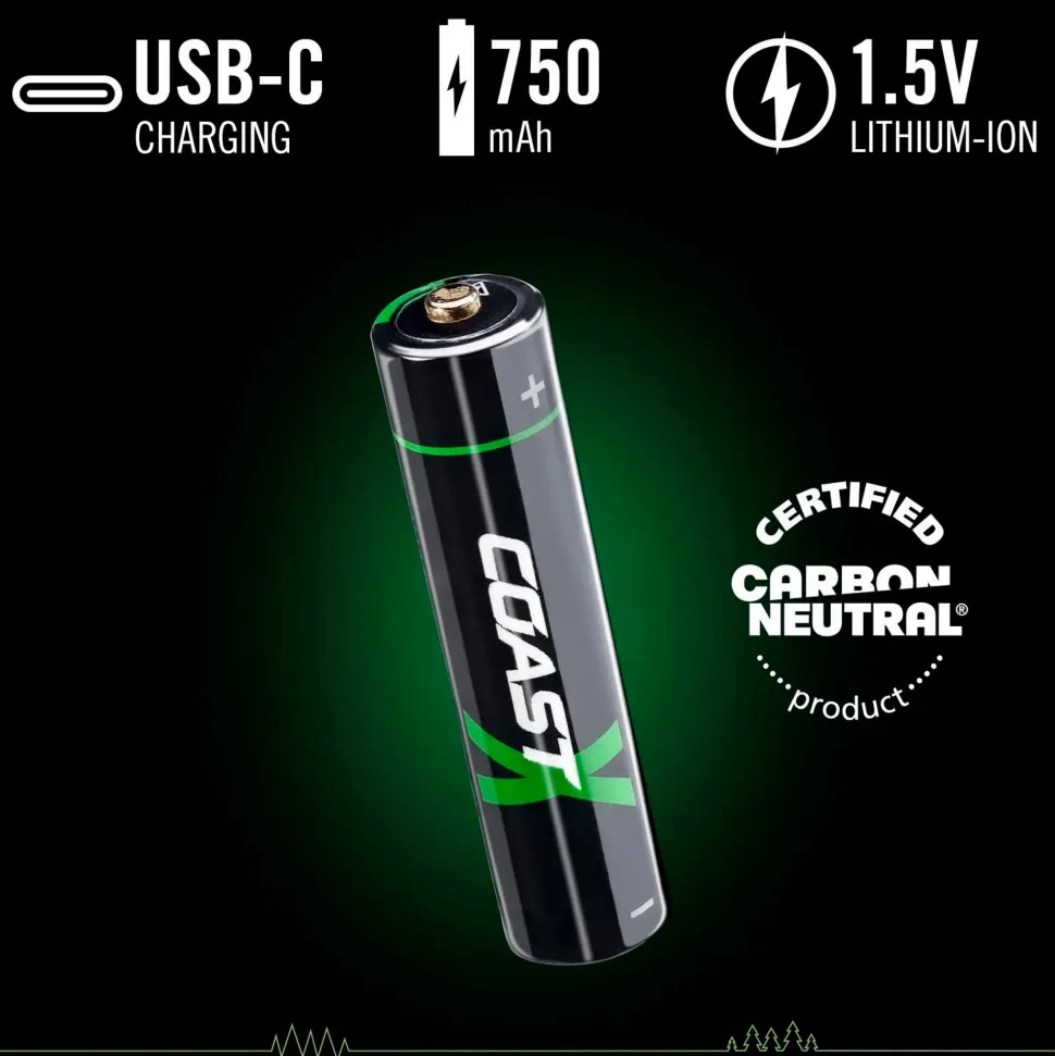 Coast - AAA 1.5V USB-C genopladelige batterier 750 mAh (4 stk)