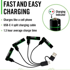 Coast - AAA 1.5V USB-C genopladelige batterier 750 mAh (4 stk)