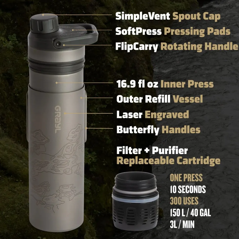 Grayl - UltraPress Titanium flaske med Vandrensefilter 500 ml // Sort