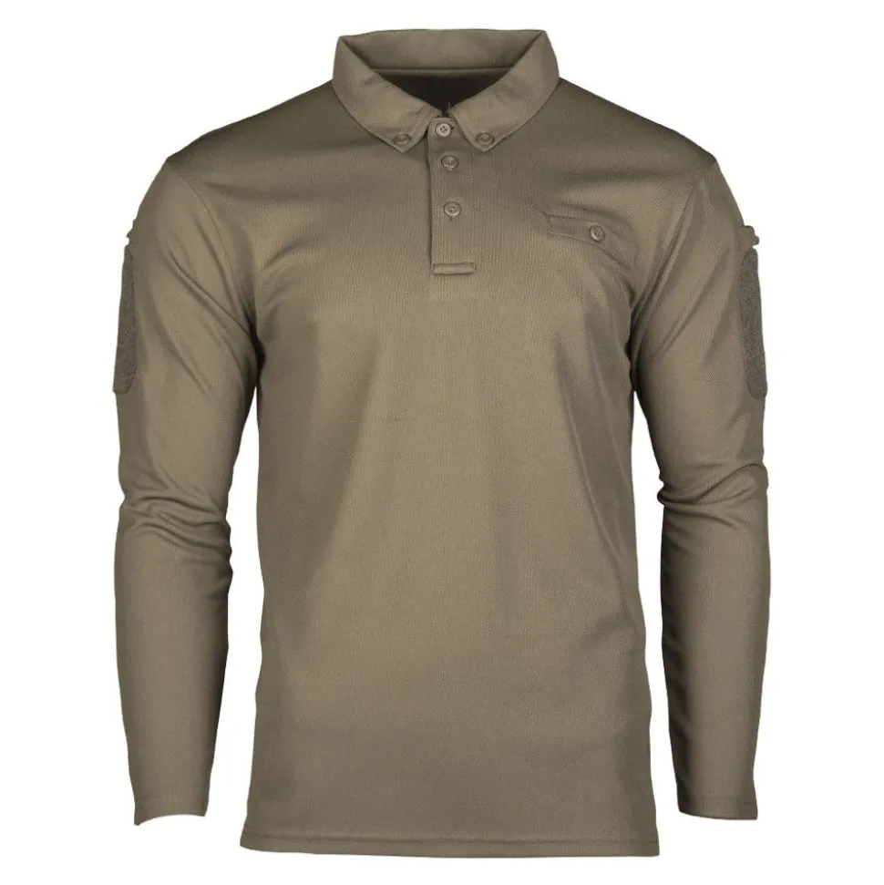 Mil-Tec - Tactical Quickdry Langærmet Herre Polo // Olivengrøn