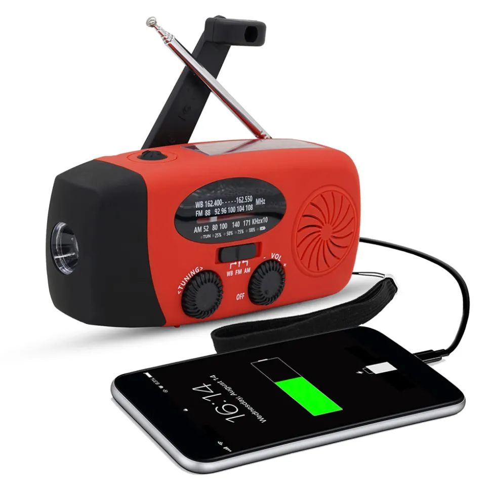 Sunny Hiker - Nødradio m. Powerbank 5.000 mAh // Rød
