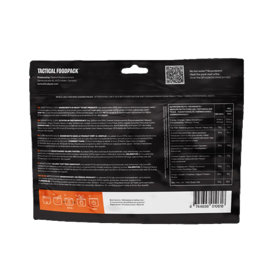 Tactical Foodpack - Sødkartoffel i Karry - Stor Portion, 701 kcal