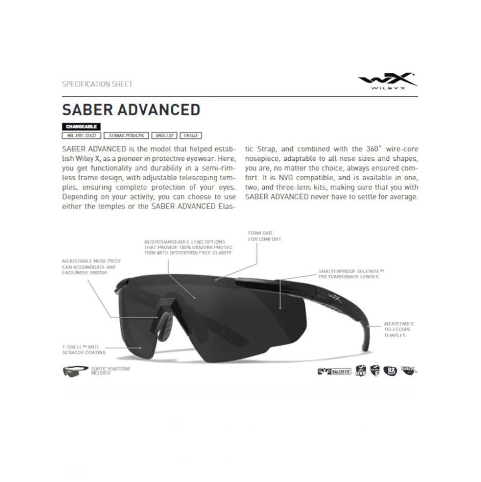 Wiley X - Saber Advanced Ballistiske Briller i Sort // Pink - 1 Linse