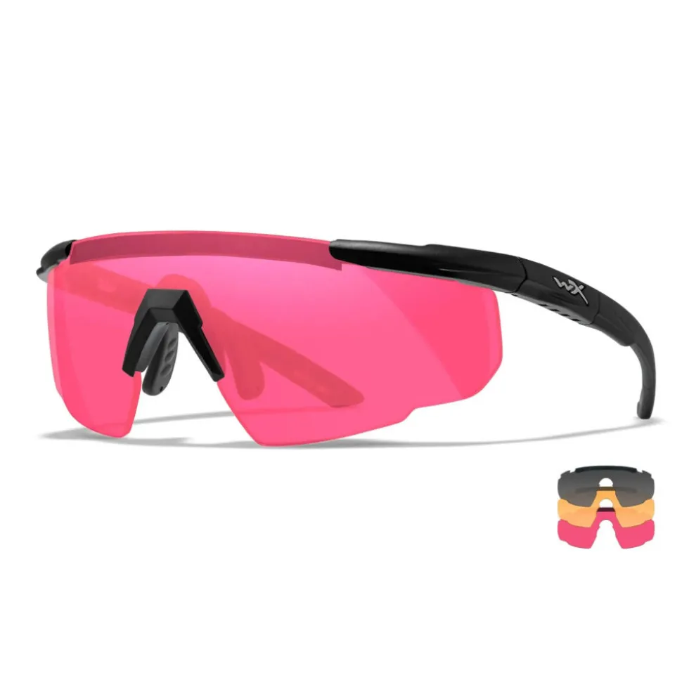 Wiley X - Saber Advanced Ballistiske Briller i Sort // 3 Linser - Grå/Orange/Pink